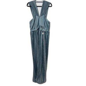 Chi Chi Lauren Bardot Pleated Bridesmaid Maxi Dress Gray UK 16 Off Shoulder NWT